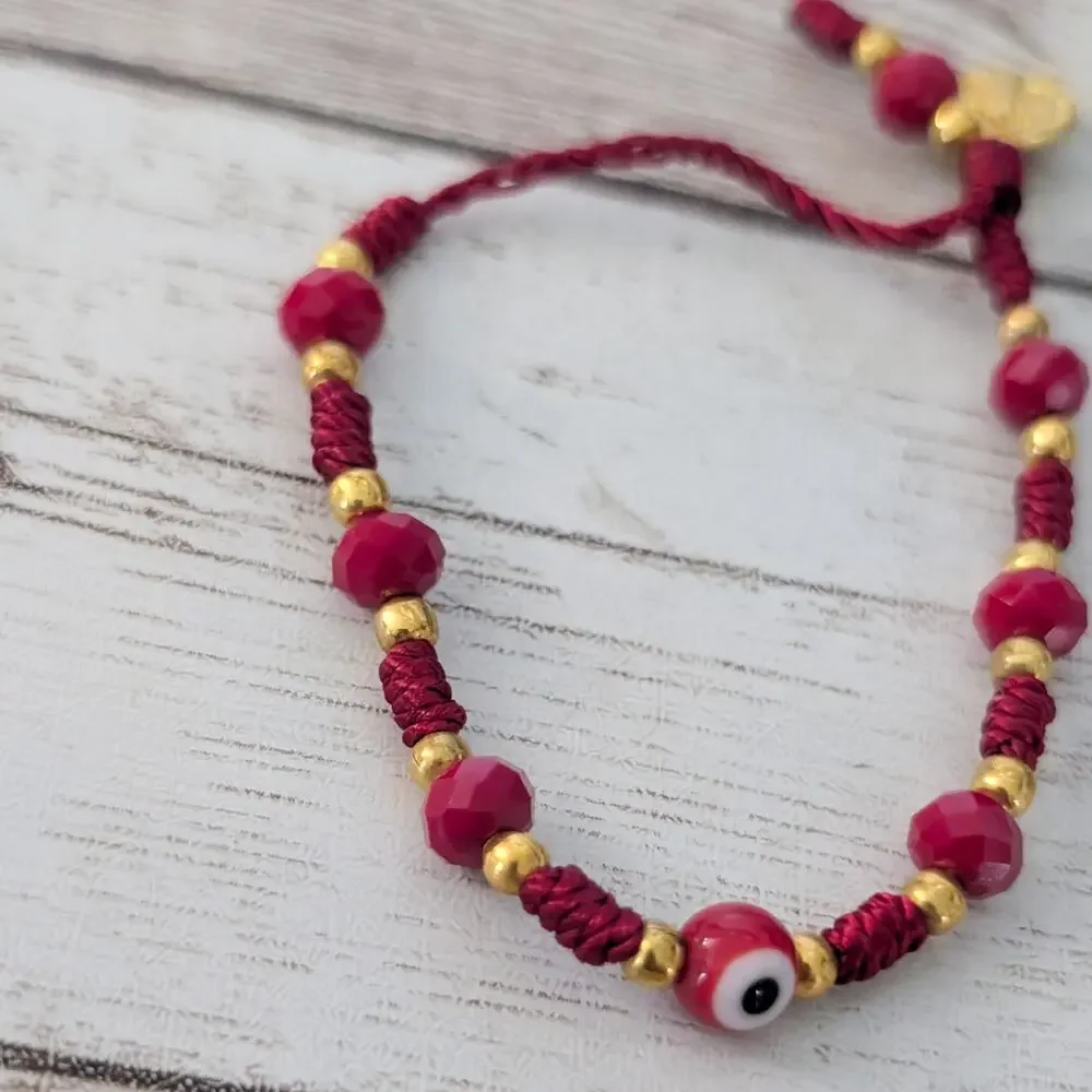 7 Knots Saint Benedict Child's Bracelet Gold Tone & Red Evil Eye St Benedict